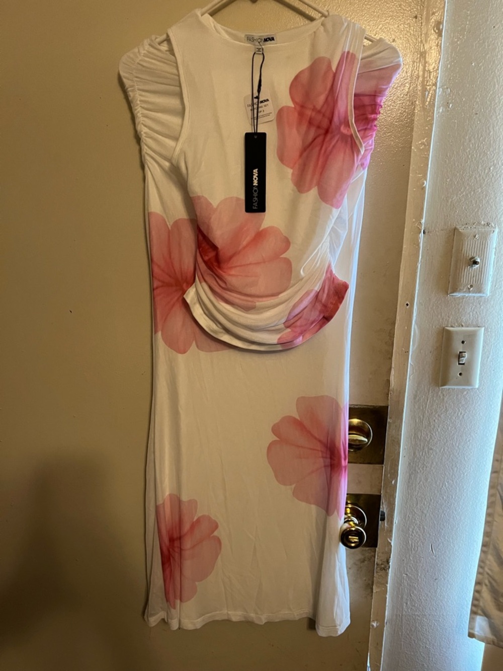 Fashion Nova White Blouse with Pink Floral Detail With Skirt 2 piece set